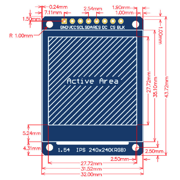 1.54インチ ST7789 解像度240x240 IPS LCDディスプレイ240x240 LCDモジュール SPI ディスプレイ Arduino RasberryPiなど対応