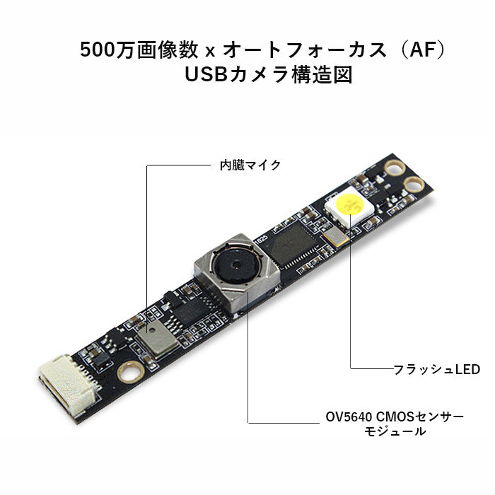 高画質 USBカメラモジュール 組み込み用5MP 高解像度 オートフォーカス マイク付き 60度レンズ ウェブカメラ フルHD OV5640イメージセンサー UVCサポート プラグアンドプレイ 対応 Windows Mac Android Linux USB2.0 カメラモジュール