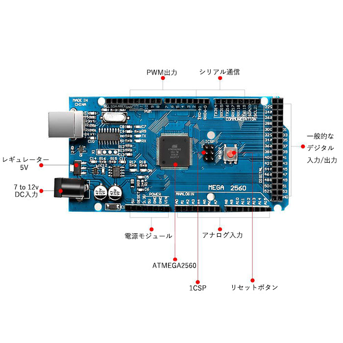 Arduino用 MEGA2560 R3互換マイコンボード ATmega2560 ATMEGA16U2 + USB ケーブル (青) mega2560 r3ボード