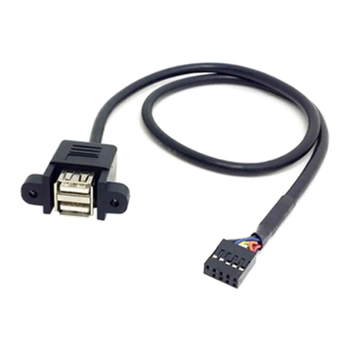 USB 2.0 Aタイプメスtoマザーボード9ピンヘッダーケーブル ネジ付き パネル穴 (デュポン 2.0mm ピッチ）